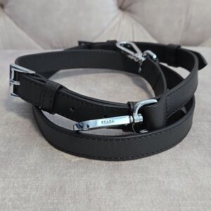Prada Dark Brown Saffiano Leather Adjustable Bag Strap with Silver Hardware